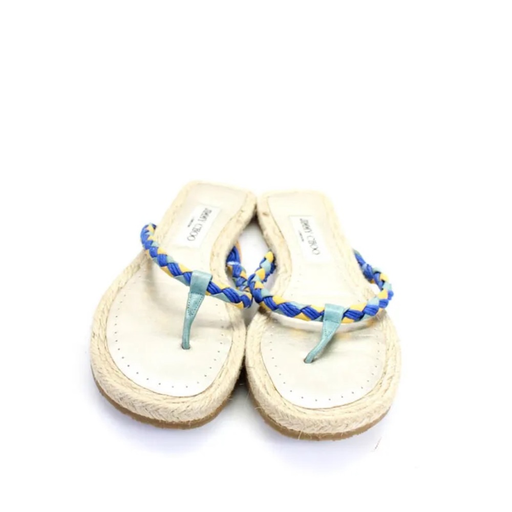 Jimmy Choo Women's Braided Leather Espadrille Flip Flops Beige Size 6.5 - Picture 2 of 5